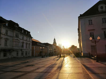 A shot of the streets in Jelenia GÃ³ra, Poland during sunrise