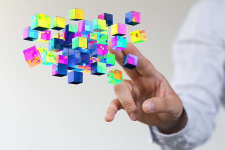 A businessman presenting a virtual projection of data networkingの写真素材