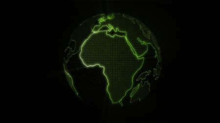 A digital illustration of the Earth on a black backgroundの写真素材