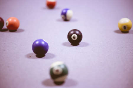 A closeup shot of billiard balls on the billiard tableの写真素材