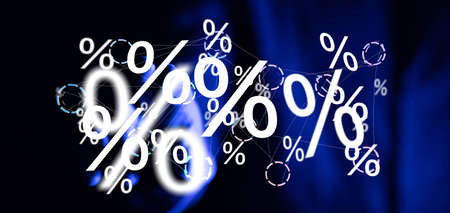 A person working with a virtual projection of percentage icon
