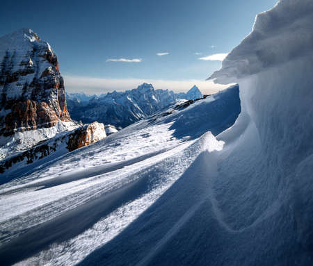 The mountains at Dolomiten, Italian Alps covered with a thick layer of snow