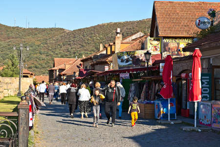 MTSKHETA, GEORGIA - Sep 26, 2019: Street vendors selling traditional Georgian goods to tourists in...