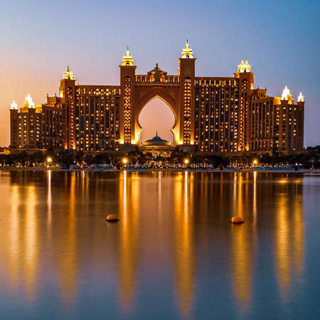 DUBAI, UNITED ARAB EMIRATES - Dec 02, 2019: View of Atlantis Hotel from The Pointe Palm Jumeirah in...