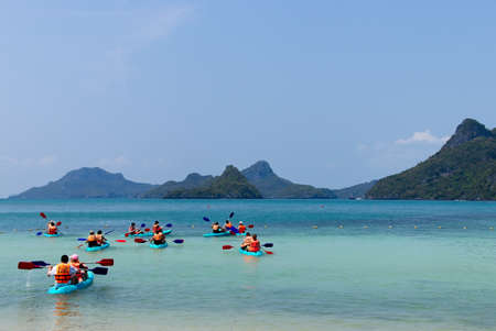 KOH SAMUI, THAILAND - Mar 28, 2019: Kayaking tours in the Ang Thong Marine National Park are a popular tourist attraction.のeditorial素材