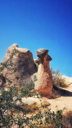 A vertical shot of the Goreme Open Air Museum in Ortahisar,  Turkeyのeditorial素材