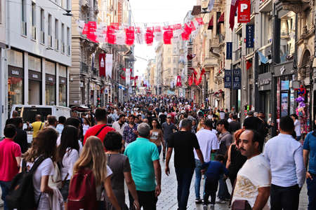 ISTANBUL, TURKEY - Sep 24, 2019: Istiklal Caddesi street in Istanbul. This is a popular tourist attraction in the city.のeditorial素材