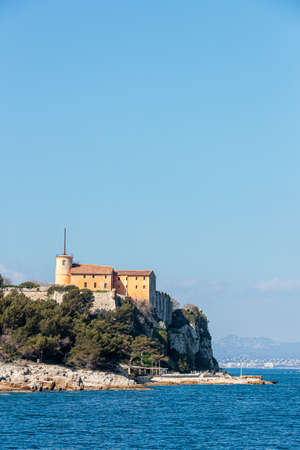 A low angle shot of the island Sainte marguerite Cannes in France, French Rivieraのeditorial素材