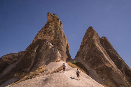 A breathtaking view of the cone shaped rocks in Cappadocia captured in Turkeyのeditorial素材