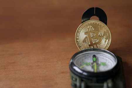 FRANKFURT, GERMANY - Sep 09, 2019: 9 September 2019 - Frankfurt Germany: A shiny Bitcoin on a...