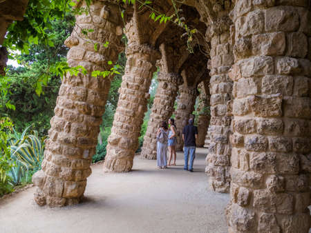 BARCELONA, SPAIN - Aug 29, 2018: The famous Park Guell, designed by Antoni Gaudi, was built between 1900 and 1914 and opened as a park in 1920のeditorial素材