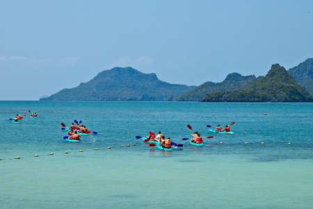 KOH SAMUI, THAILAND - Apr 26, 2019: Kayaking tours in the Ang Thong Marine National Park are a popular tourist attraction.のeditorial素材