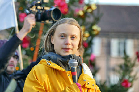 TURIN, ITALY - Dec 13, 2019: Greta Thunberg meet italian activists against climate change Turin Italy December 13 2019のeditorial素材