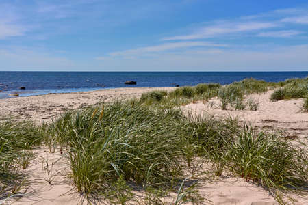 A beautiful scenery of Baltic sea beach on the southern coast of Bornholm Island, Denmarkの写真素材