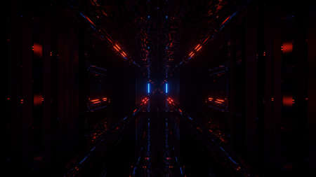 A cool futuristic background with red and blue flashing lightsの写真素材