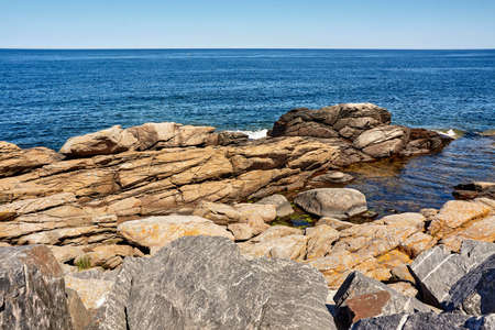 A beautiful scenery at Baltic Sea coast in Svaneke, Bornholm island, Denmarkの写真素材