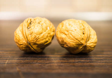A closeup shot of the whole walnut with shellの写真素材