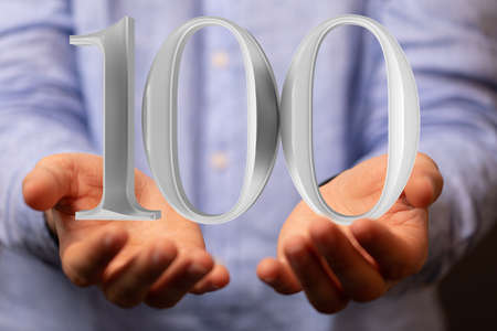 An illustration of the number 100 over someone's hands