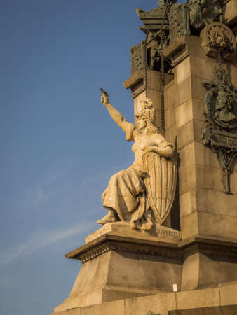 BARCELONA, SPAIN - Aug 29, 2018: Detail of Columbus Monument in Barcelona, Spainのeditorial素材