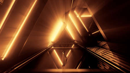 A portal of beautiful neon lights with glowing orange lines in a tunnel - great for an abstract...