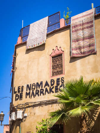 MARRAKECH, MOROCCO - Jun 02, 2018: MARRAKECH, MOROCCO. 3 JUNE 2018: Beautiful street and largest carpet shop Chez Les Nomades in Marrakesh, Morocco, Africaのeditorial素材