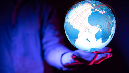 The person presenting the virtual projection of the global networkの写真素材