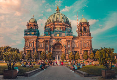 A beautiful shot of the Berlin cathedral with a blue cloudy sky in the backgroundのeditorial素材