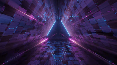 A cool geometric triangular figure in a neon laser light - great for backgrounds and wallpapersの写真素材