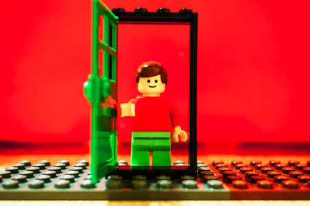 POZNAN, POLAND - Dec 12, 2019: Lego figure concept in soft focus background.のeditorial素材