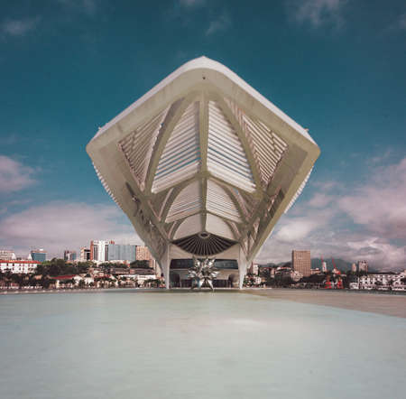 A beautiful shot of the Museum of Tomorrow facade in Rio, Brazilのeditorial素材