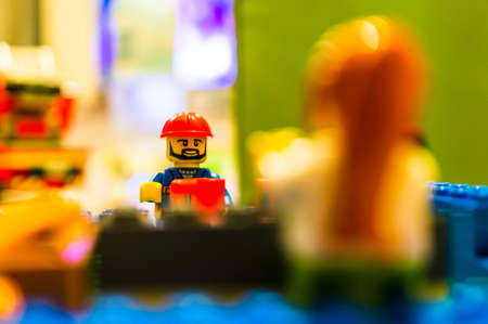 POZNAN, POLAND - Dec 02, 2019: Lego figurine concept in soft focus background.のeditorial素材