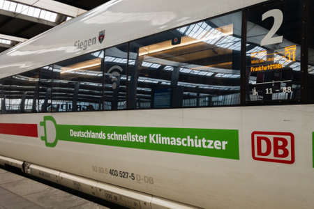 MUNICH, GERMANY - Jan 29, 2020: Wagon of a german ICE with a sentence called Deutschlands...