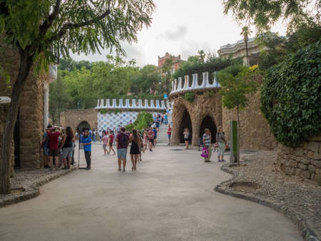 BARCELONA, SPAIN - Aug 29, 2018: The famous Park Guell, designed by Antoni Gaudi, was built between...