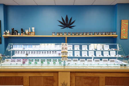 BEND, OR, UNITED STATES - Mar 08, 2018: Dr Jolly's Cannabis Dispensary in Bend, Oregon, USA.  Selling, THC and CBD edibles, flower, wax, concentrates, joints, beverages.のeditorial素材