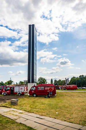 POZNAN, POLAND - Jun 21, 2019: Fire department event in the city with exposition vehicles.のeditorial素材