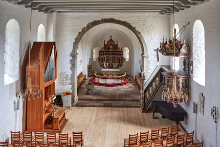 AAKIRKEBY, DENMARK - Jun 27, 2019: Aakirkeby, Bornholm island, Denmark - 27 June, 2019. The interior...