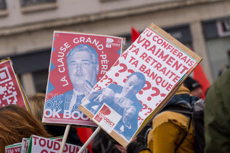 LYON, FRANCE - Dec 05, 2019: Manifestation contre la rÃ©forme des retraites Ã  Lyon le 5...