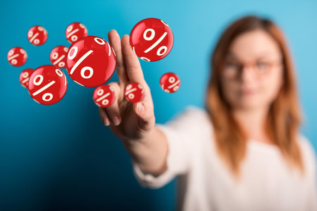 using white and red sales flying icons 3D renderingの写真素材