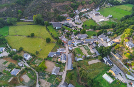 An aerial shot of the balboa village in Leon, Spainの写真素材