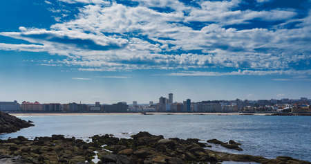 A panoramic view of the city on the body of the sea at Coruna, Spain