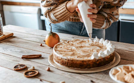 A shot of the cake decorating process