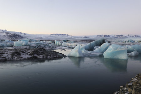 A beautiful scenery of Jokulsarlon, Glacier Lagoon, Iceland, Europe during sunset