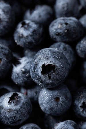 A closeup vertical shot of blueberries with water droplets