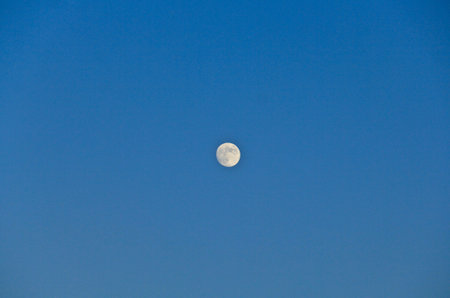A full moon in the clear blue sky in the eveningの写真素材