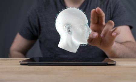 head with symbol neurons in brainの写真素材