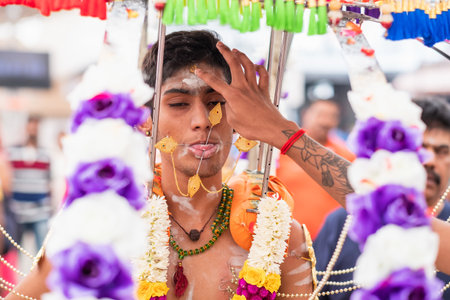 SINGAPORE, SINGAPORE - Feb 08, 2020: Thaipusam is a religious celebration by devotees. Its highlight...