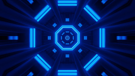 3D rendering abstract futuristic background with a glowing neon blue lightsの写真素材