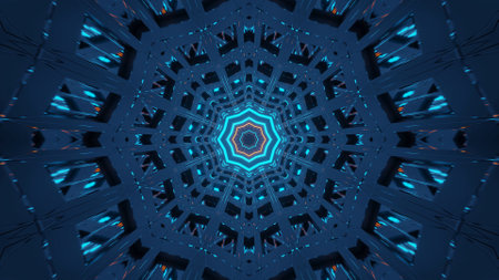 3D rendering abstract futuristic background with a glowing neon blue-green lightsの写真素材