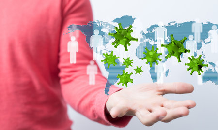 Covid-19 coronavirus, virus that causes acute respiratory infections and the common cold, Sars-CoV-2 background withの写真素材