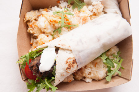 lamb kofte or gyro with sweet riceの写真素材